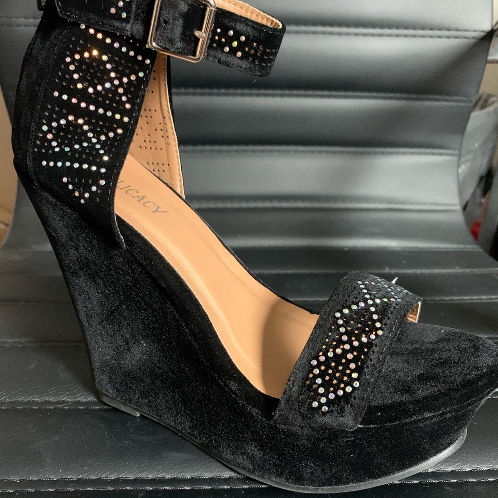 Black Velvet Wedges